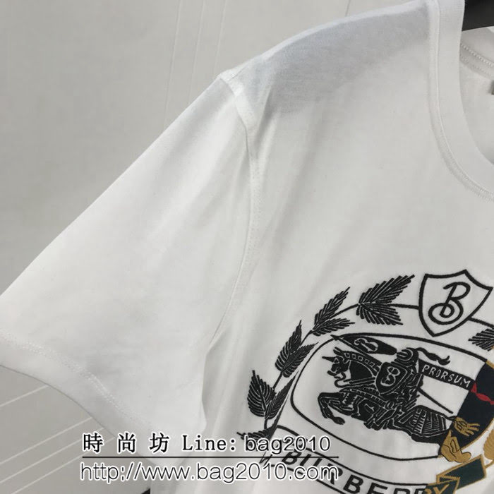 BURBERRY巴寶莉 19早春新款 典藏刺繡騎士戰馬徽章 純棉白色 男款短袖 ydi1795
